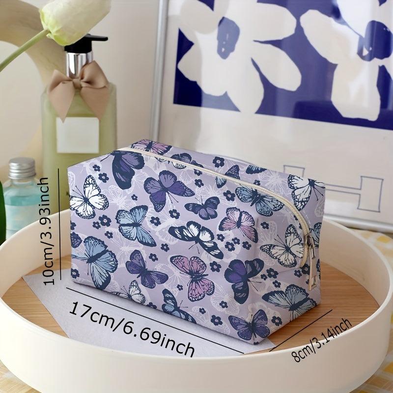 Butterfly Print Travel Cosmetic Bag Makeup Brush & Lipstick Storage Bag
