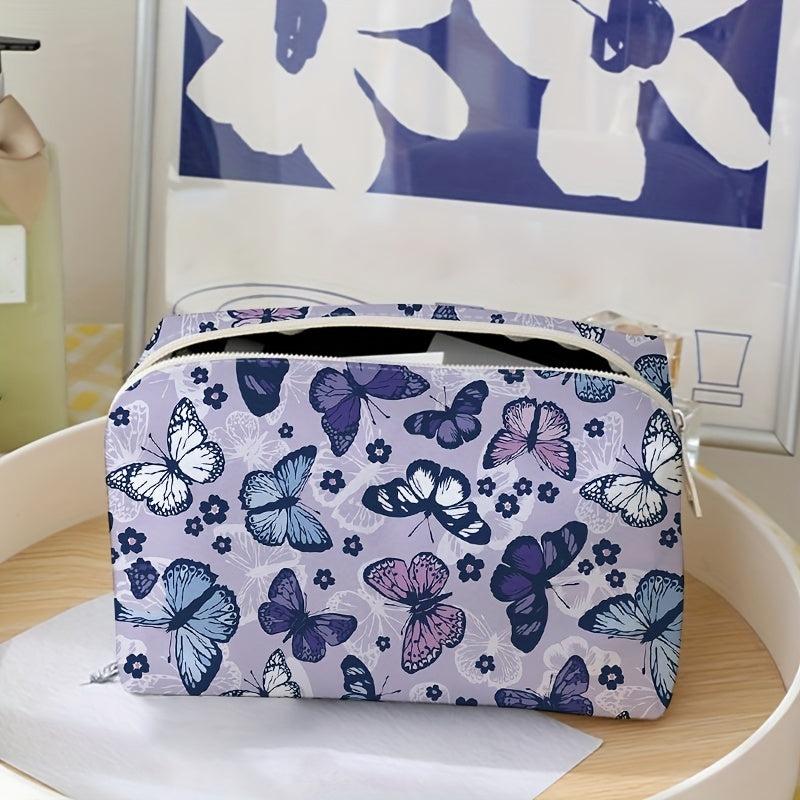 Butterfly Print Travel Cosmetic Bag Makeup Brush & Lipstick Storage Bag