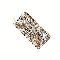 Men's Leopard Pattern Long Wallet Vintage Zipper Coin Purse