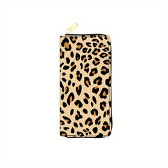 Men's Leopard Pattern Long Wallet Vintage Zipper Coin Purse