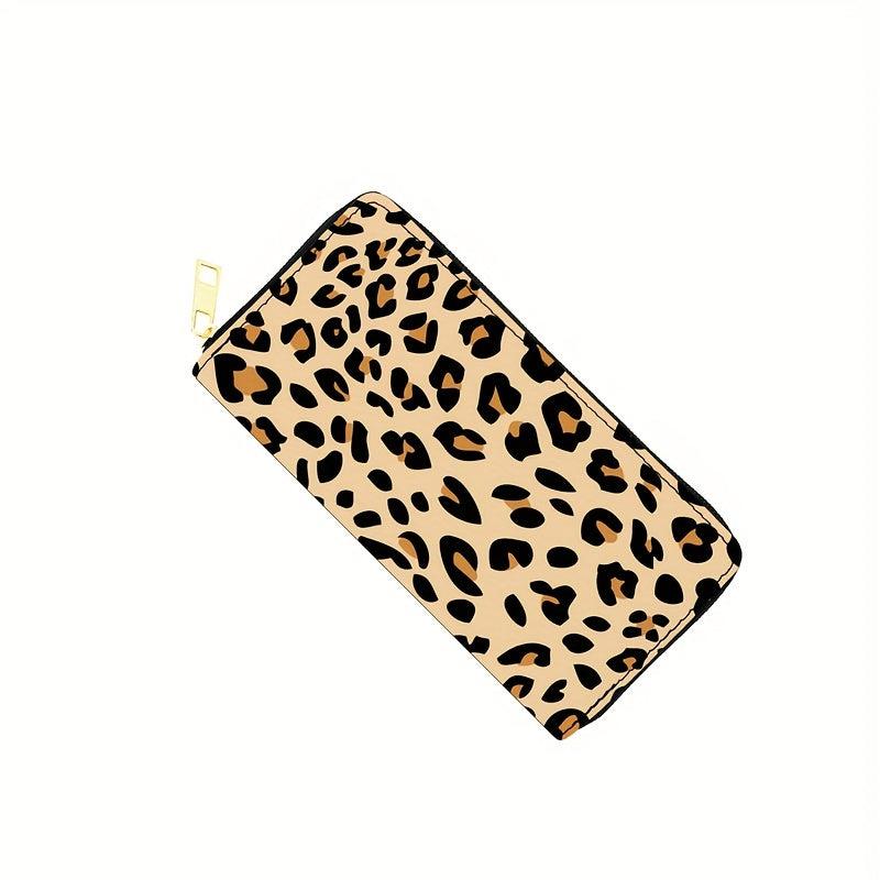 Men's Leopard Pattern Long Wallet Vintage Zipper Coin Purse