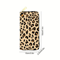 Men's Leopard Pattern Long Wallet Vintage Zipper Coin Purse