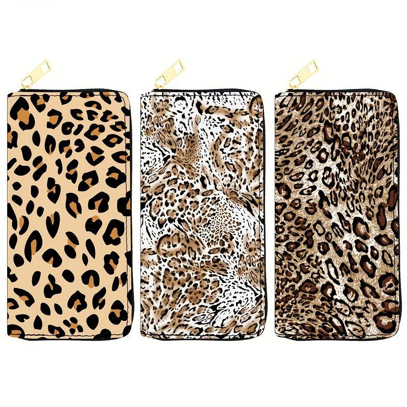 Men's Leopard Pattern Long Wallet Vintage Zipper Coin Purse