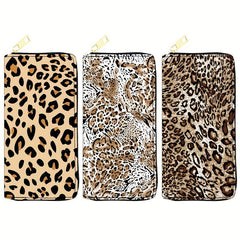 Men's Leopard Pattern Long Wallet Vintage Zipper Coin Purse