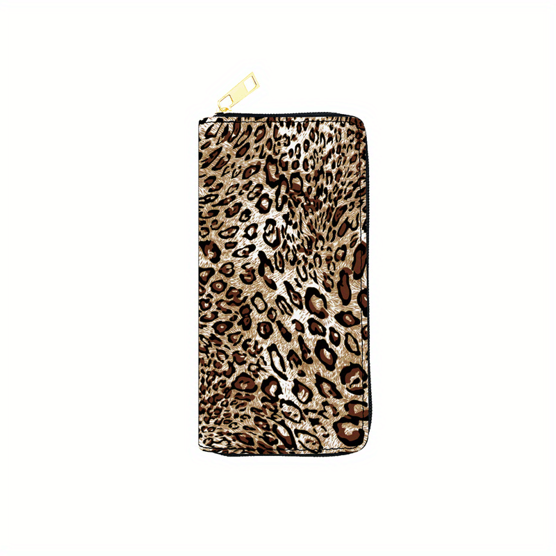 Men's Leopard Pattern Long Wallet Vintage Zipper Coin Purse