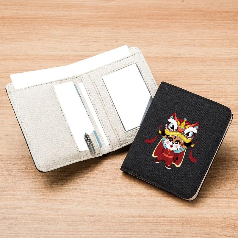 Lion Dance Pattern Men's Short Canvas Wallet Slim Men's Wallet