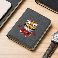 Lion Dance Pattern Men's Short Canvas Wallet Slim Men's Wallet