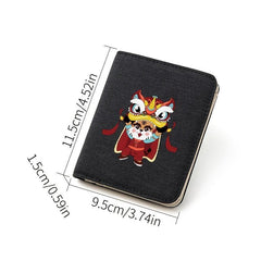 Lion Dance Pattern Men's Short Canvas Wallet Slim Men's Wallet