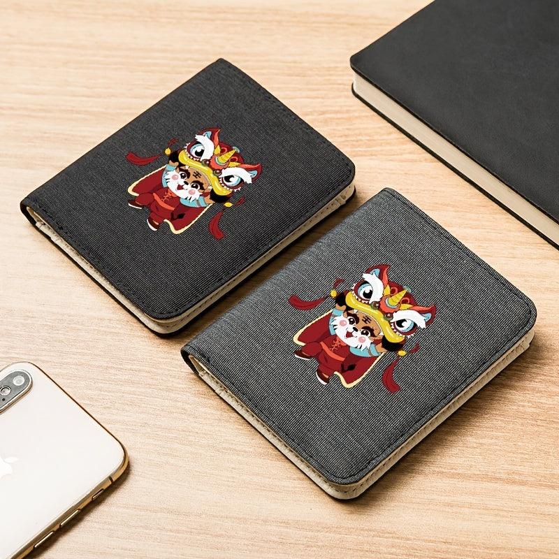 Lion Dance Pattern Men's Short Canvas Wallet Slim Men's Wallet
