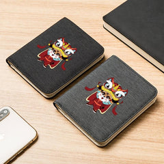 Lion Dance Pattern Men's Short Canvas Wallet Slim Men's Wallet