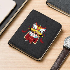 Lion Dance Pattern Men's Short Canvas Wallet Slim Men's Wallet