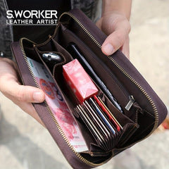 Vintage Leather Men's Long Wallet - Clutch Wallets For Men