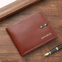 Men's Short Money Clip Lychee Pattern Leather Clip
