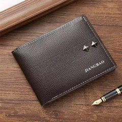 Men's Short Money Clip Lychee Pattern Leather Clip