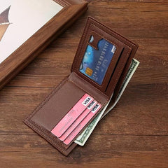 Men's Short Money Clip Lychee Pattern Leather Clip
