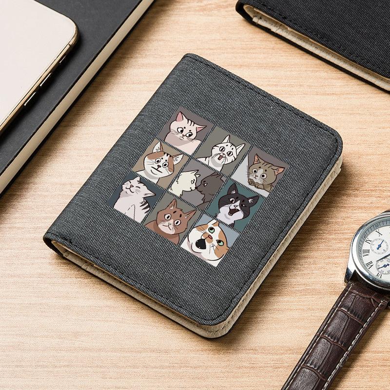 Japanese Cat Pattern Men's Short Wallet Canvas Oxford Cloth Ultra thin Wallet