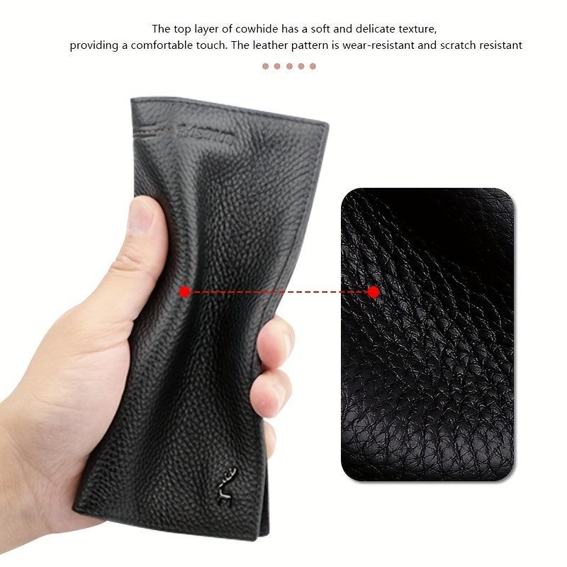 Men's Bifold Long Wallet Cowhide Business Wallet Money Clip
