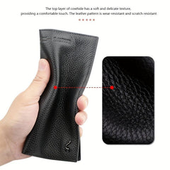 Men's Bifold Long Wallet Cowhide Business Wallet Money Clip