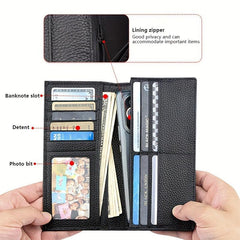 Men's Bifold Long Wallet Cowhide Business Wallet Money Clip