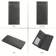 Men's Bifold Long Wallet Cowhide Business Wallet Money Clip