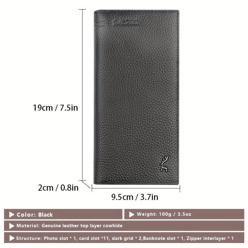 Men's Bifold Long Wallet Cowhide Business Wallet Money Clip