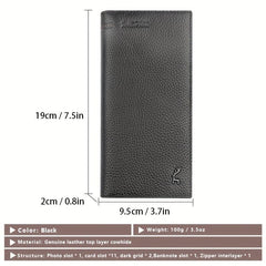 Men's Bifold Long Wallet Cowhide Business Wallet Money Clip