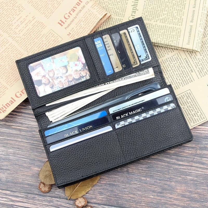 Men's Bifold Long Wallet Cowhide Business Wallet Money Clip