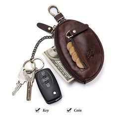 HUMERPAUL Men's Leather Car Key Bag Coin Purse Chain