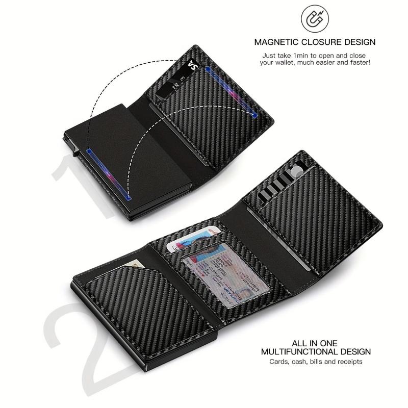 Men's Leather Wallet RFID Tri fold Anti theft Money Clip
