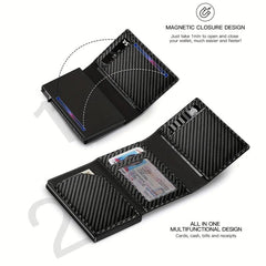Men's Leather Wallet RFID Tri fold Anti theft Money Clip