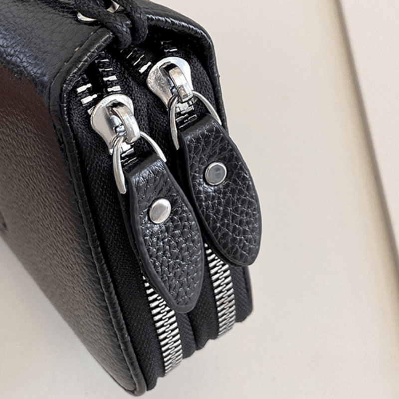 Men's Double Layer Zipper Handbag Large Capacity Long Wallet Clutch Bag