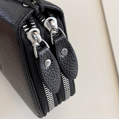 Men's Double Layer Zipper Handbag Large Capacity Long Wallet Clutch Bag