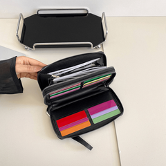 Men's Double Layer Zipper Handbag Large Capacity Long Wallet Clutch Bag