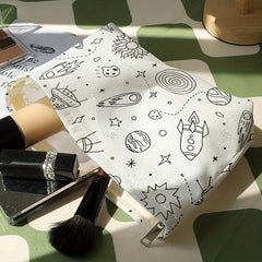 Cartoon Universe Print Makeup Bag Corduroy Cosmetic Bag