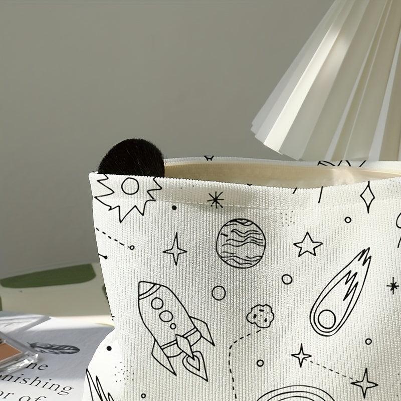 Cartoon Universe Print Makeup Bag Corduroy Cosmetic Bag