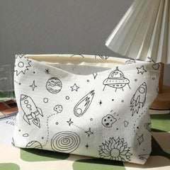 Cartoon Universe Print Makeup Bag Corduroy Cosmetic Bag