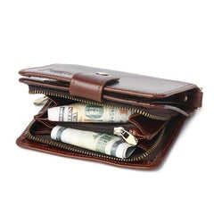 Men's RFID Blocking Leather Short Wallet Anti Theft