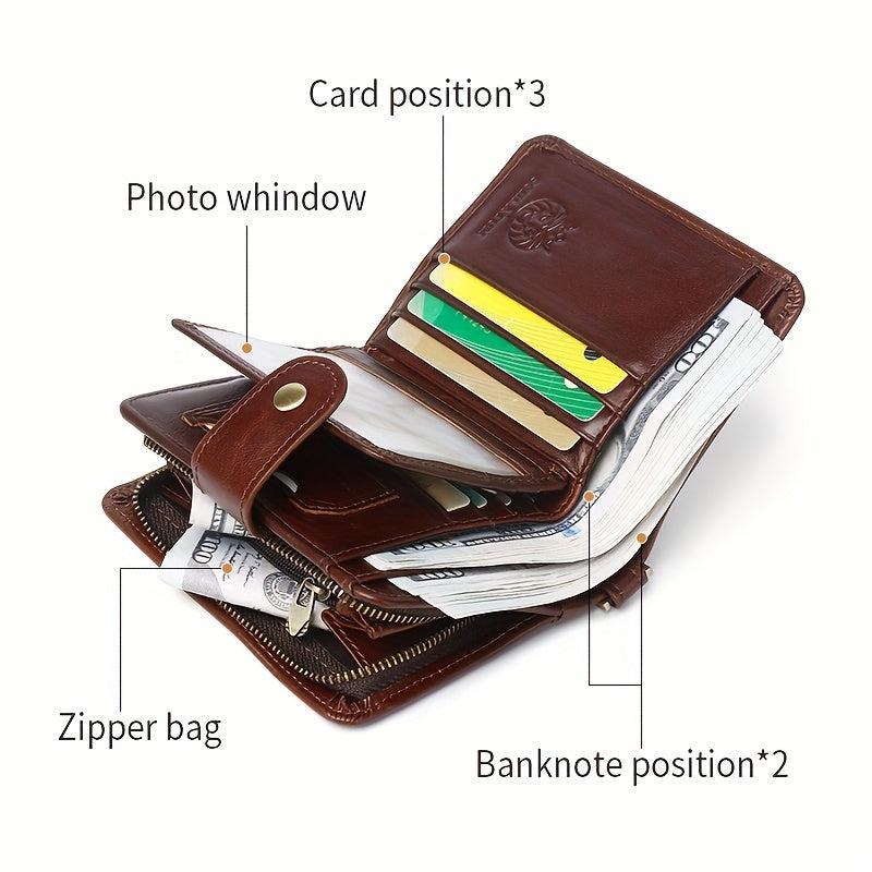 Men's RFID Blocking Leather Short Wallet Anti Theft