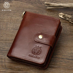 Men's RFID Blocking Leather Short Wallet Anti Theft