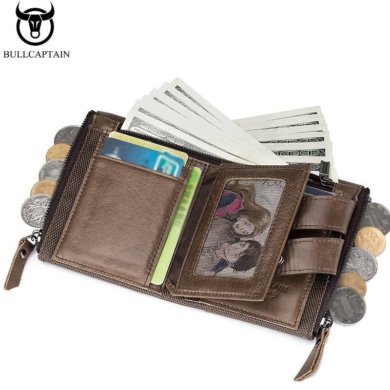 RFID Wallet Man Leather Retro Zipper Three Fold Leather Wallet Man