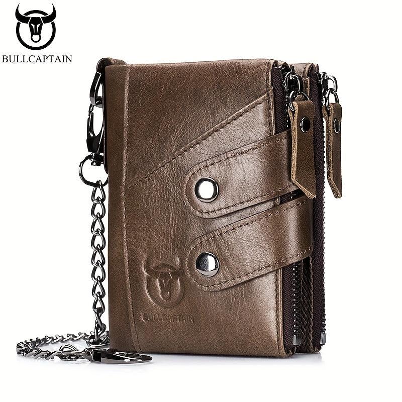 RFID Wallet Man Leather Retro Zipper Three Fold Leather Wallet Man