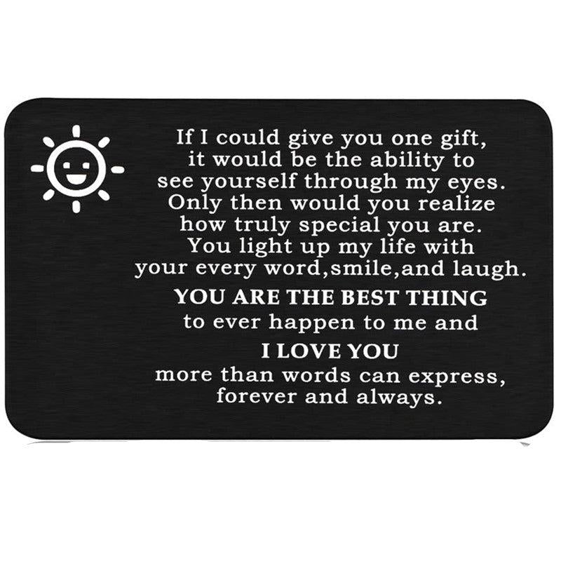 I Love You Engraved Aluminum Wallet Insert Card Romantic Gift
