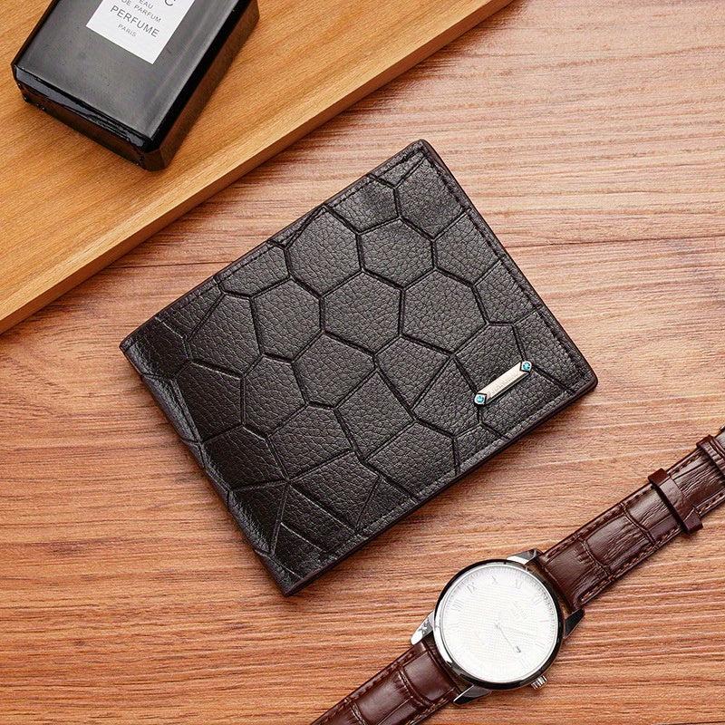 Men's PU Leather Short Wallet Stone Pattern Horizontal Wallet