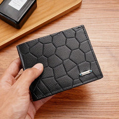 Men's PU Leather Short Wallet Stone Pattern Horizontal Wallet