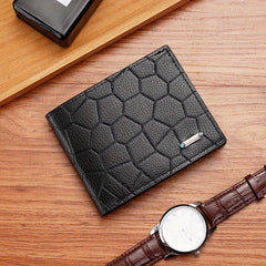 Men's PU Leather Short Wallet Stone Pattern Horizontal Wallet
