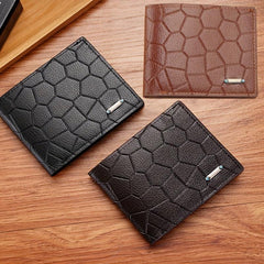 Men's PU Leather Short Wallet Stone Pattern Horizontal Wallet