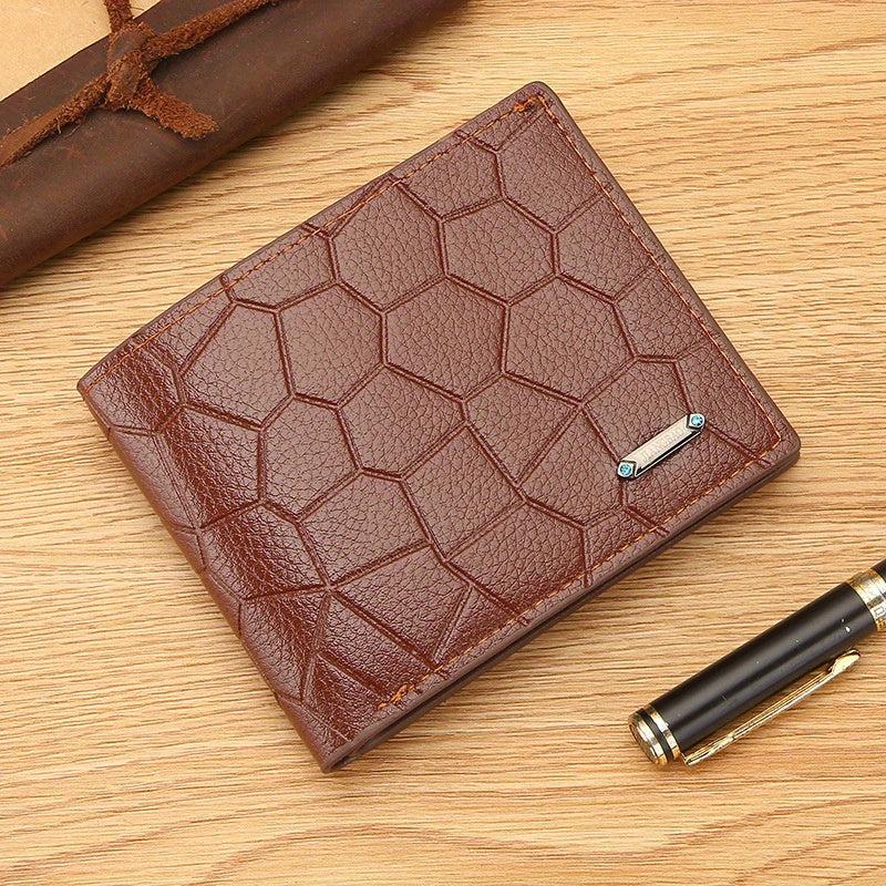 Men's PU Leather Short Wallet Stone Pattern Horizontal Wallet