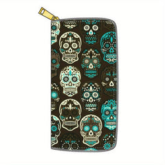 Men's Skull Pattern Long Zipper Wallet Handbag Cluth Bag