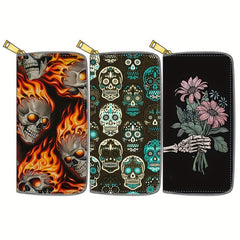 Men's Skull Pattern Long Zipper Wallet Handbag Cluth Bag