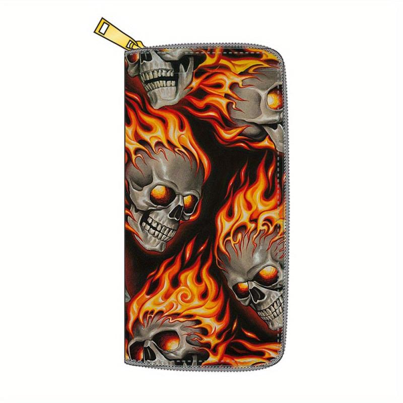 Men's Skull Pattern Long Zipper Wallet Handbag Cluth Bag